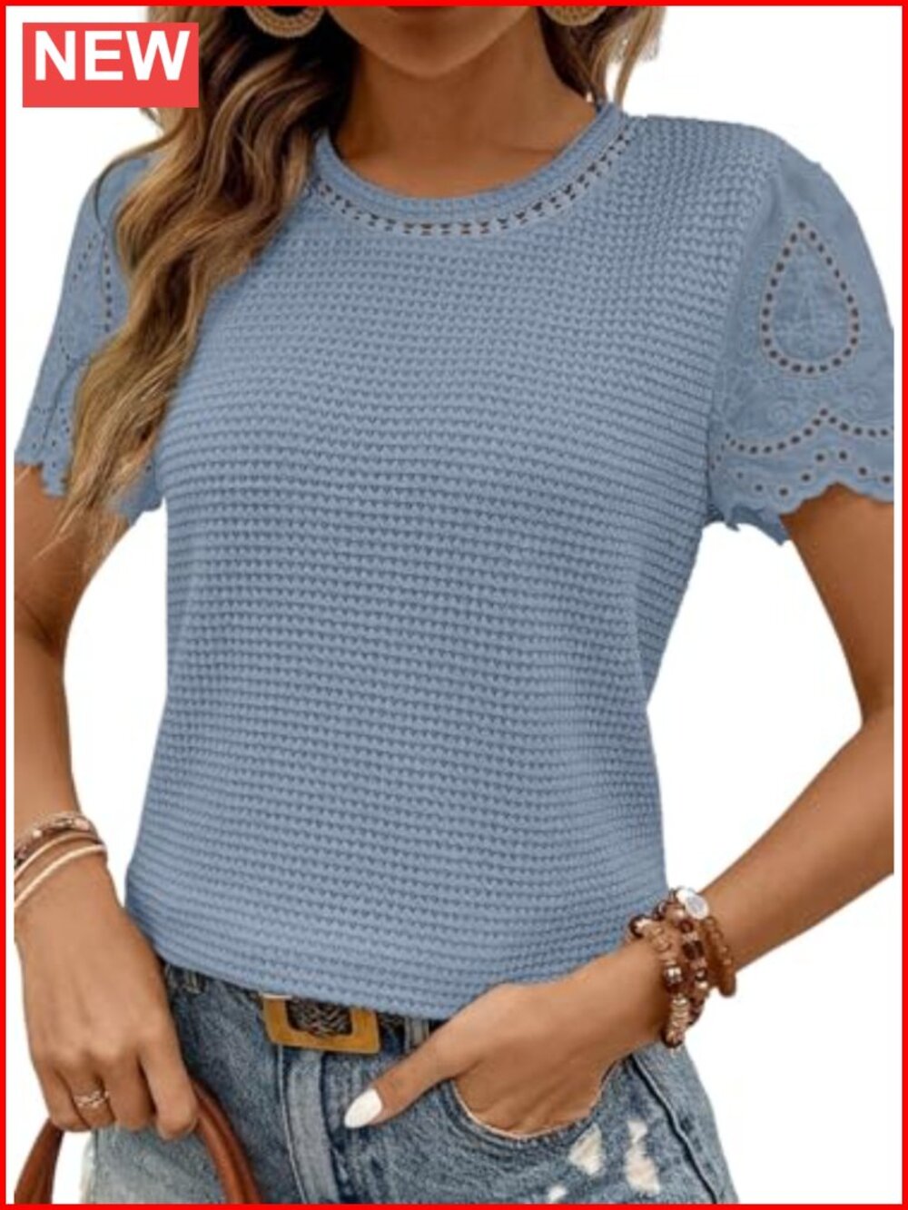 Waffle Knit Jacquard Short Sleeve Crewneck Tee
